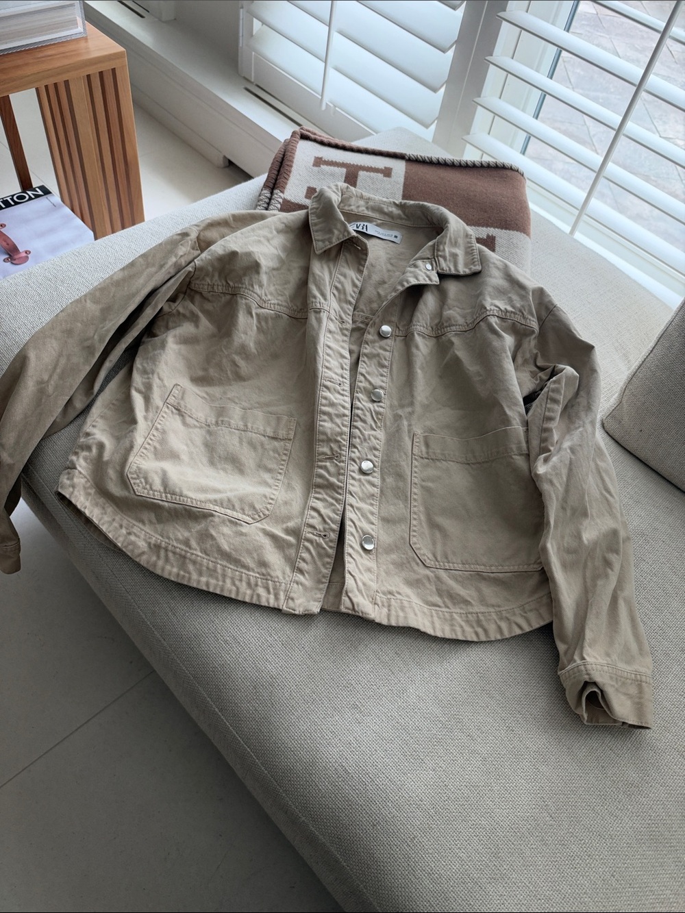 Zara Tan Utility Jacket with Patch Pockets